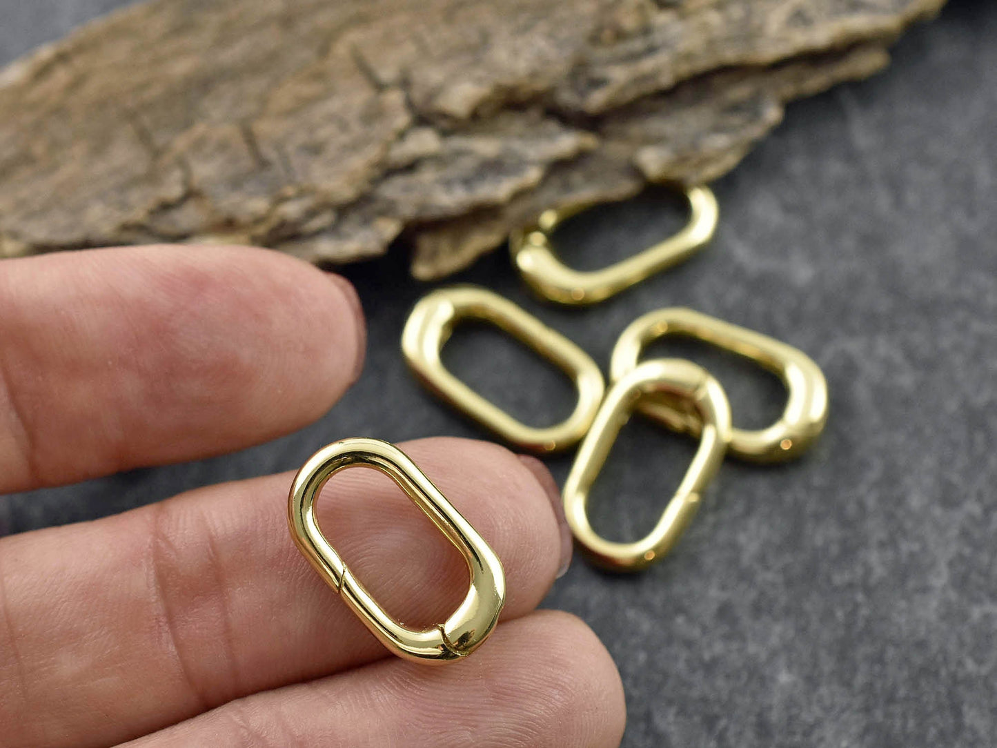*5* 18x10x3mm 18k Gold Plated Oval Spring Ring Clasps