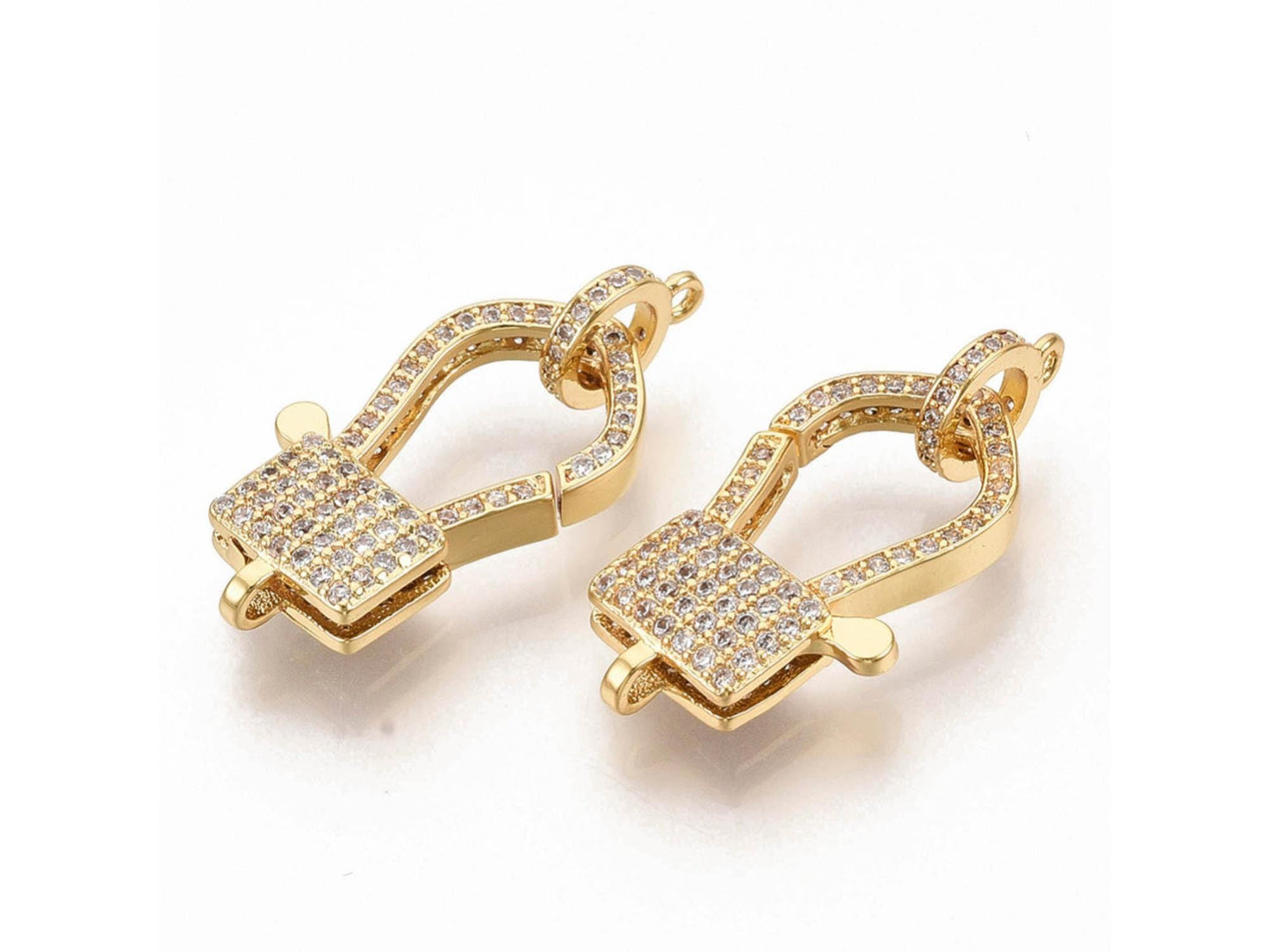 25x15mm Micro Pave Cubic Zirconia Gold Lobster Clasp