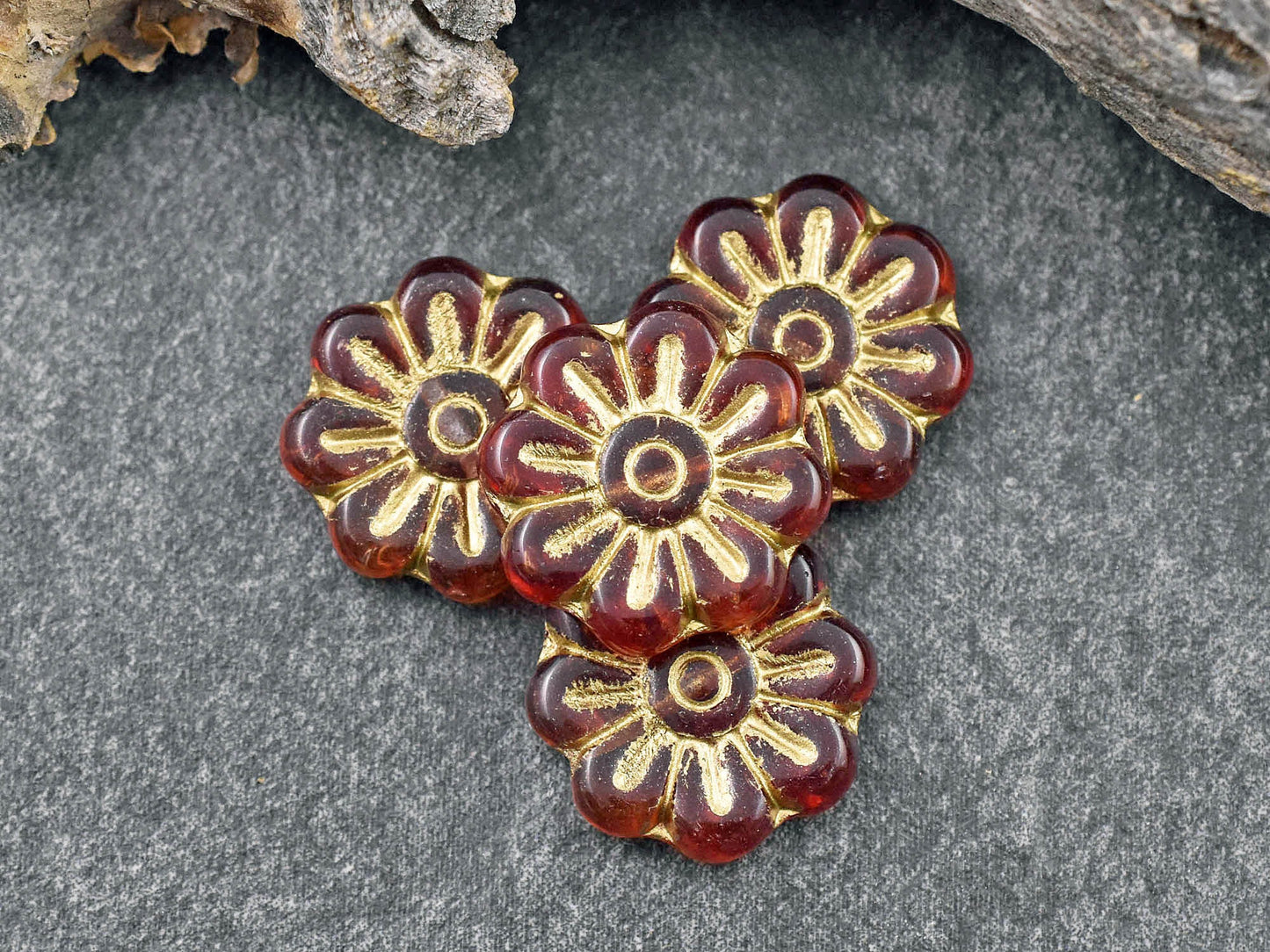Flower Beads - Czech Glass Beads - Focal Beads - Czech Glass Flowers - Daisy Beads - 18mm - 6pcs - (6163)