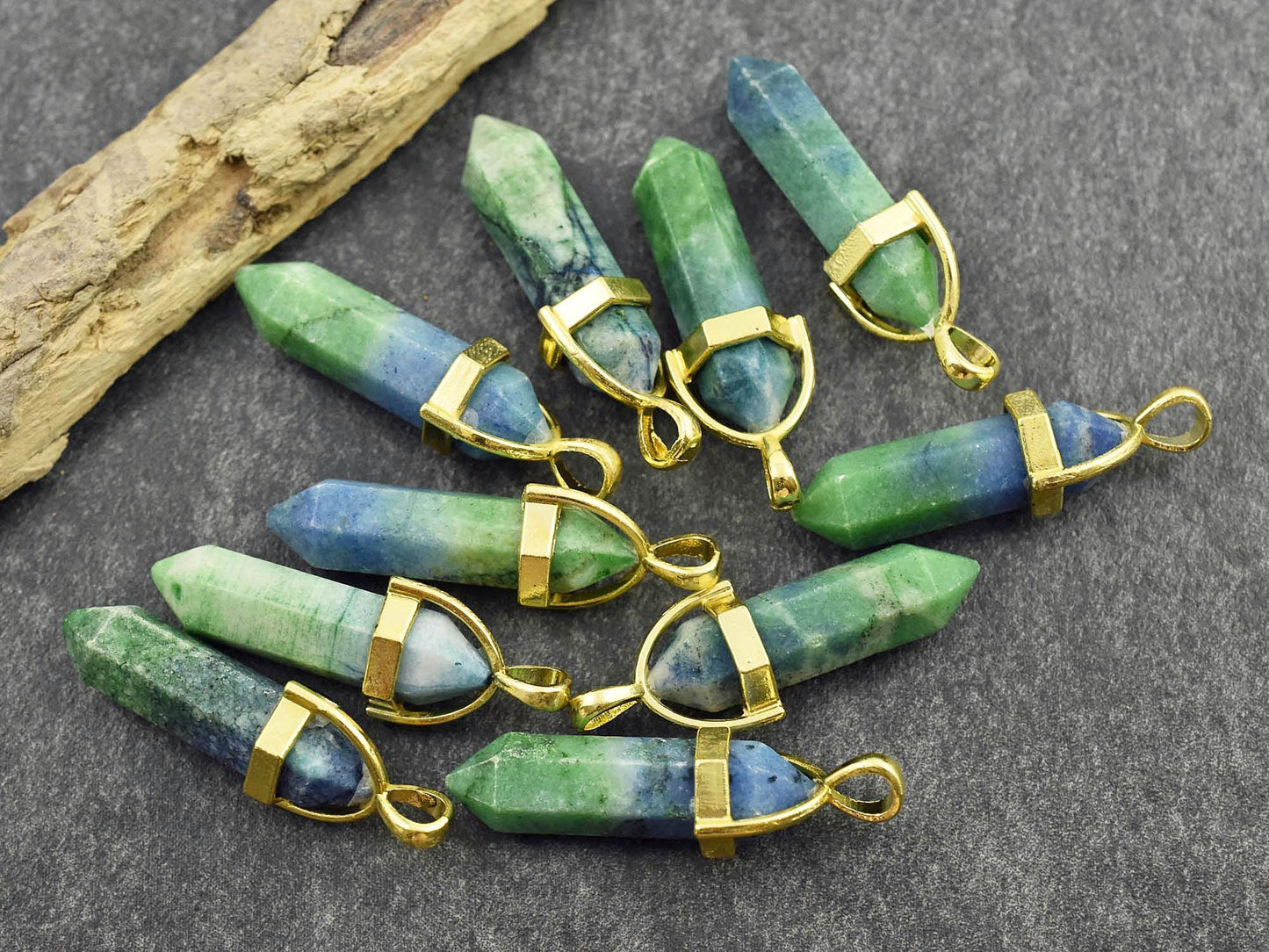 Gemstone Point Pendant - Hexagon Pendant - Calcite Pendant - 40mm - (1182)