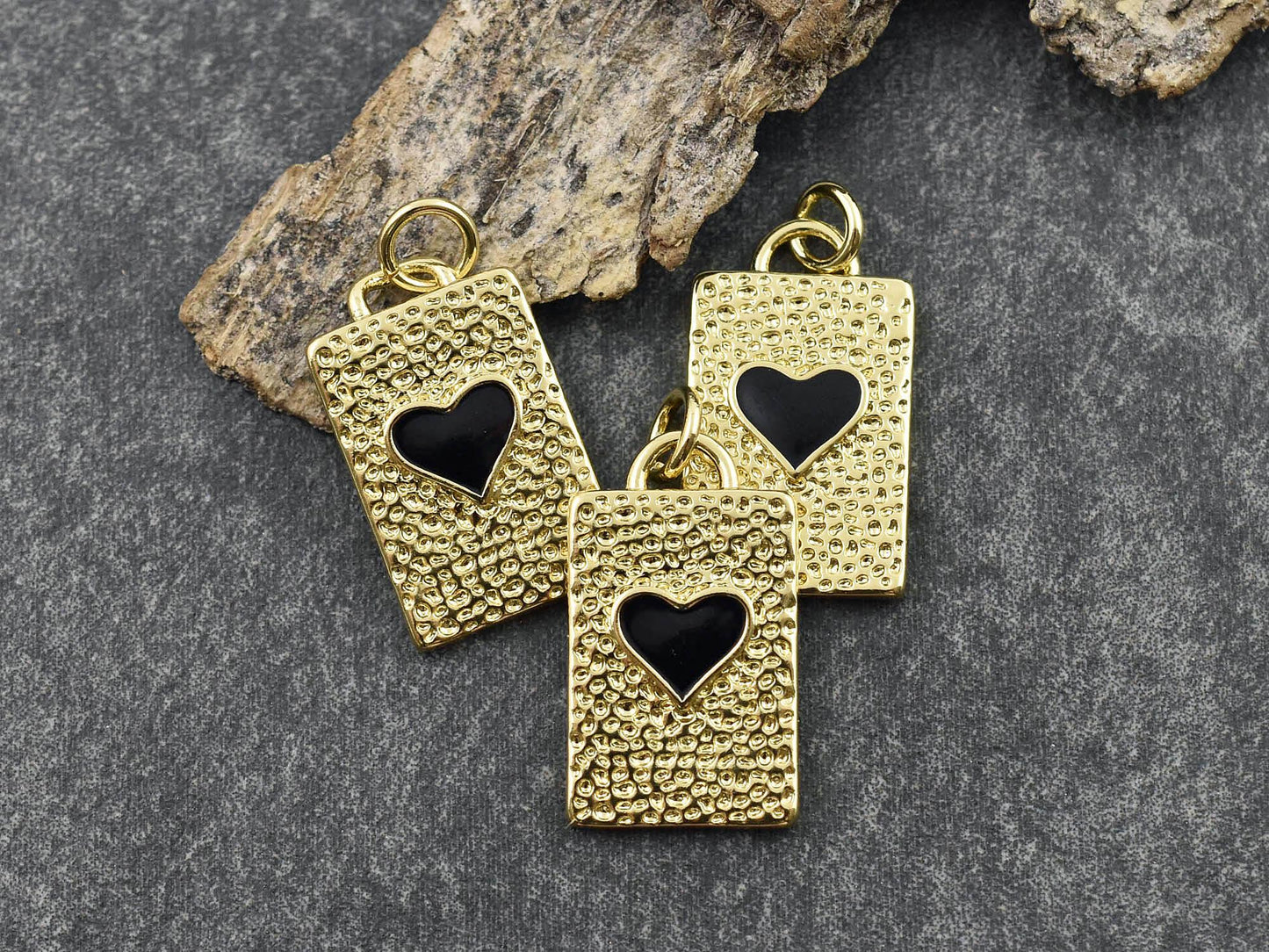 Heart Charms - Gold Charms - Enamel Charms - Jewelry Making Charms - 17x15mm - 19x11mm - 1pc - (2984)