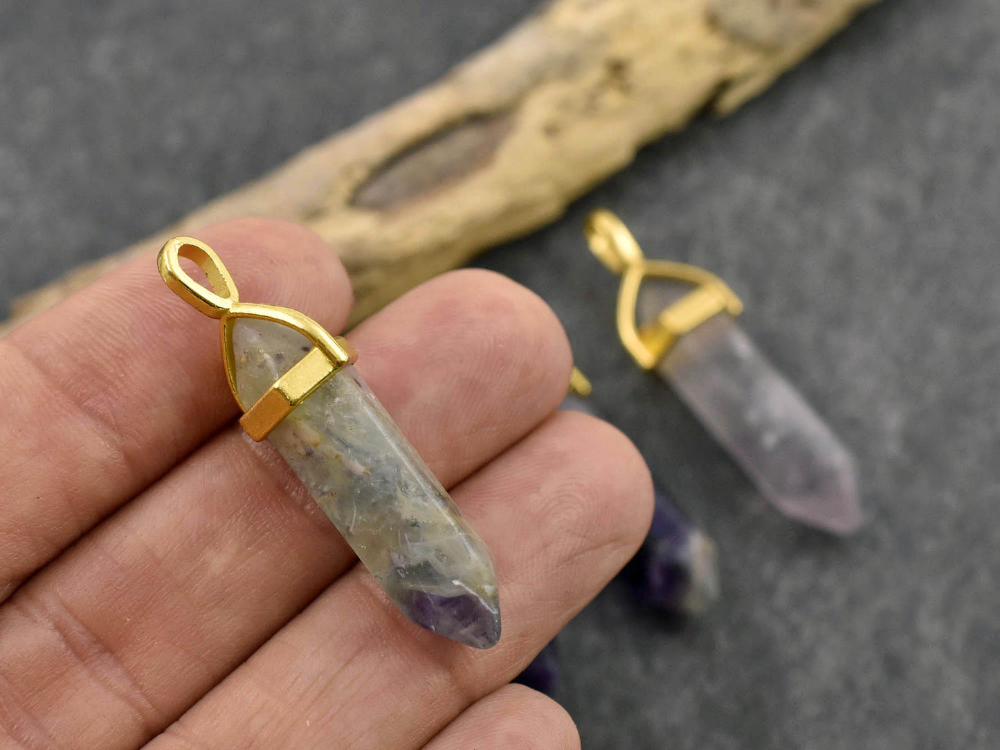 Flourite Pendant - Gemstone Point Pendant - Hexagon Pendant - 40mm - (120)