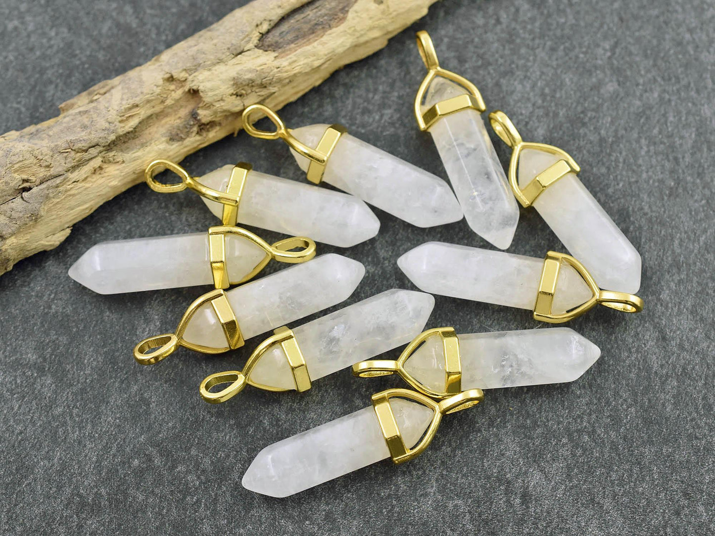 Clouded Quartz Pendant - Gemstone Point Pendant - Hexagon Pendant - 40mm - (1741)