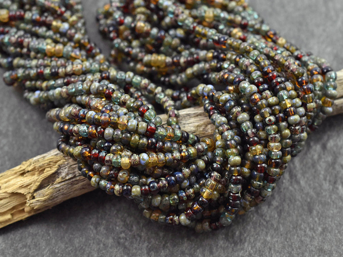 Picasso Seed Beads - Aged Picasso Beads - Czech Glass Beads - Size 6 Seed Beads - 6/0 - 22" Strand - (B309)