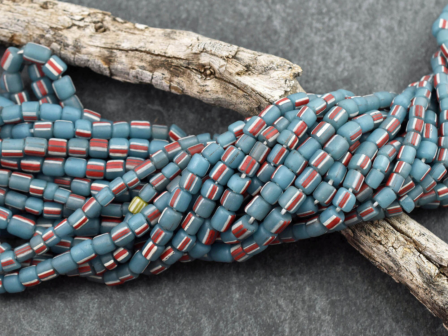 Trade Beads - Java Glass Beads - Striped Seed Beads - Gooseberry Beads - 4-7mm - 24" Strand - (B190)