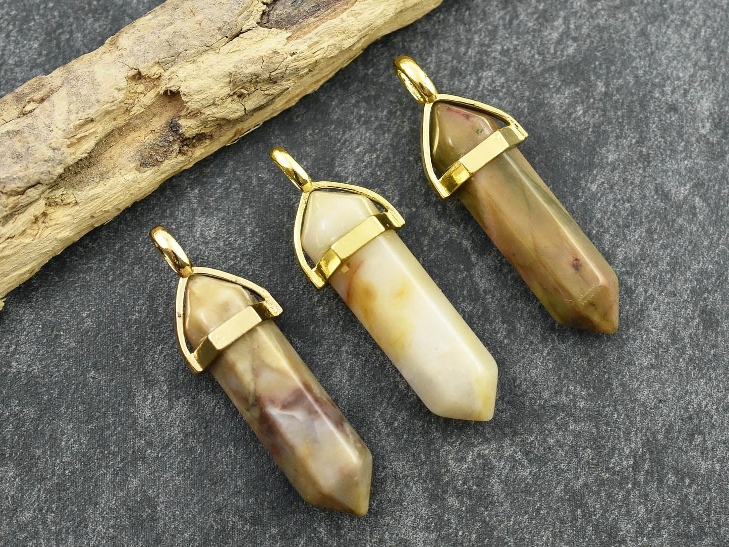 Gemstone Point Pendant - Hexagon Pendant - Crazy Lace Pendant - 40mm - (6073)