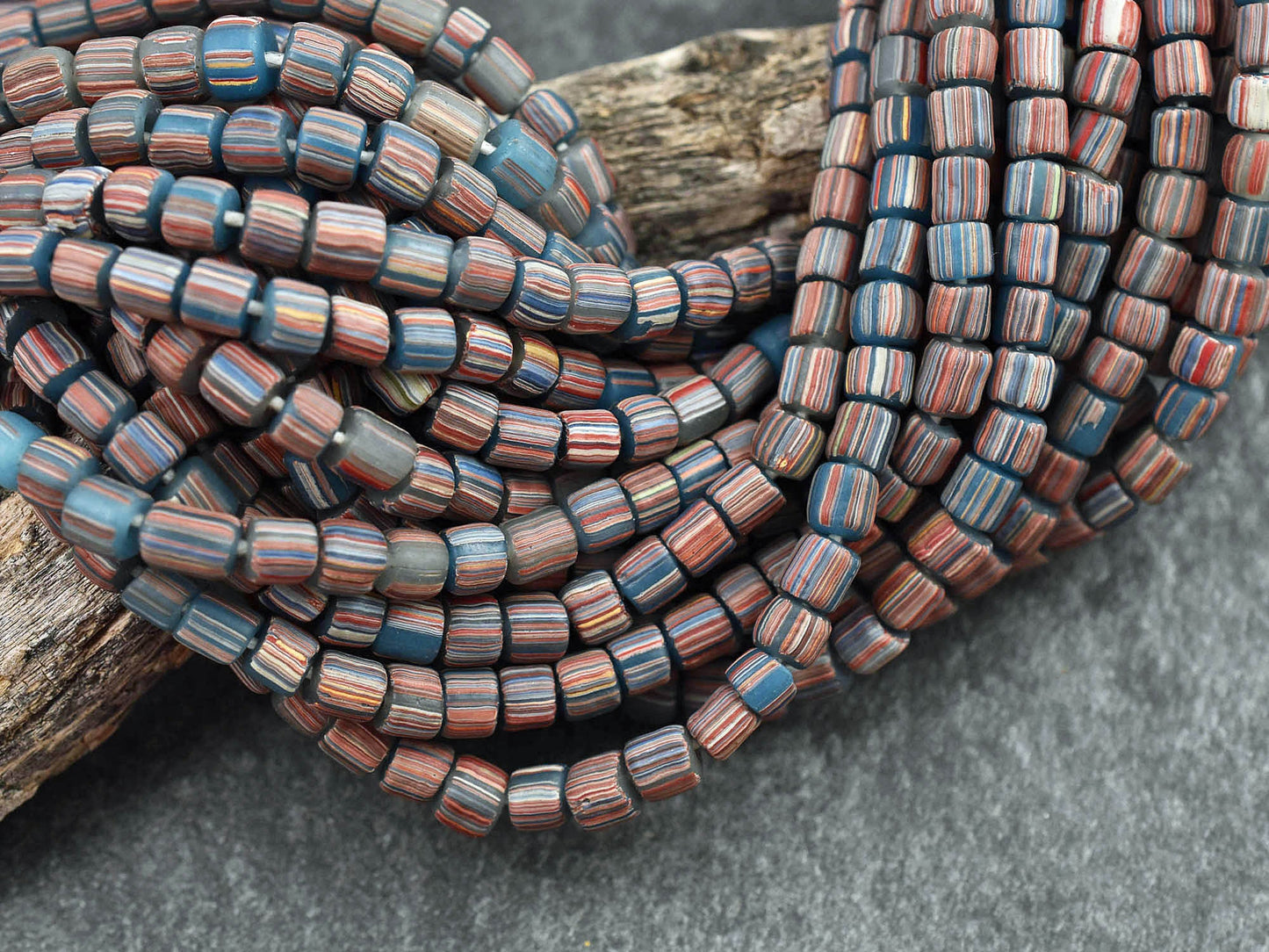 Striped Java Glass Beads -- Approx 24" Strand - Indonesian Glass Beads