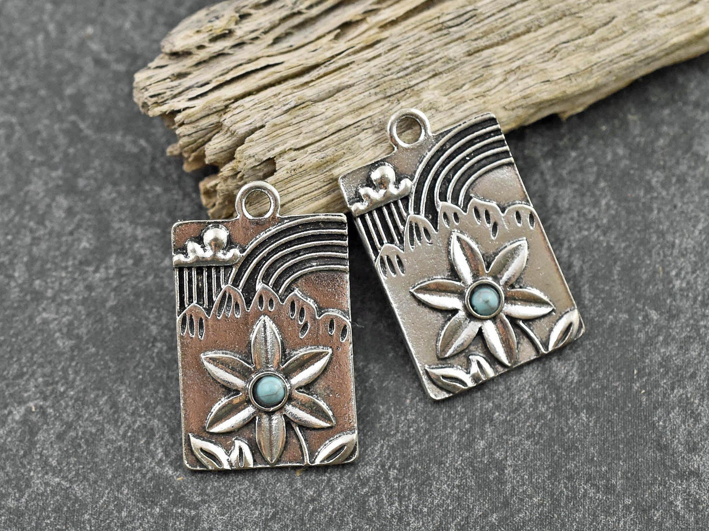 Floral Charms - Metal Charms - Silver Charms - Flower Charms - 30x19mm - 5pcs - (3789)