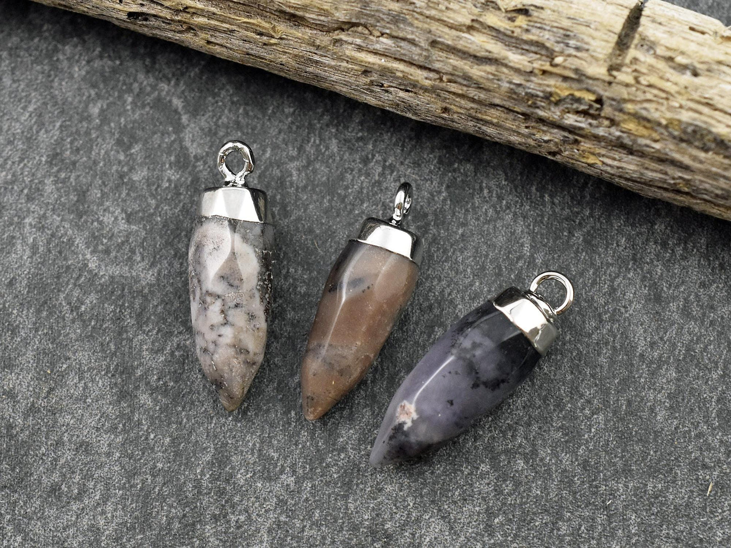 Gemstone Bullet Pendant - Flower Agate Pendant - Gemstone Point Pendant - ~26-26mm - (A24)