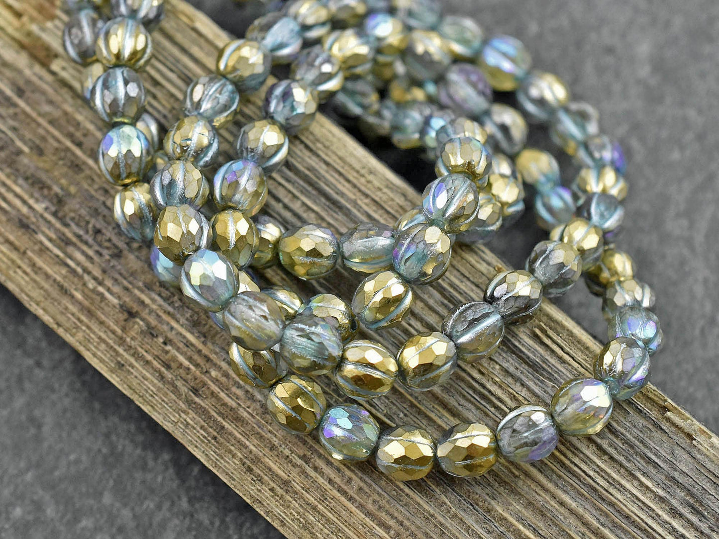 6mm Beads - Melon Beads - Czech Glass Beads - Faceted Melon - Round Beads - 6mm - 25pcs - (A25)