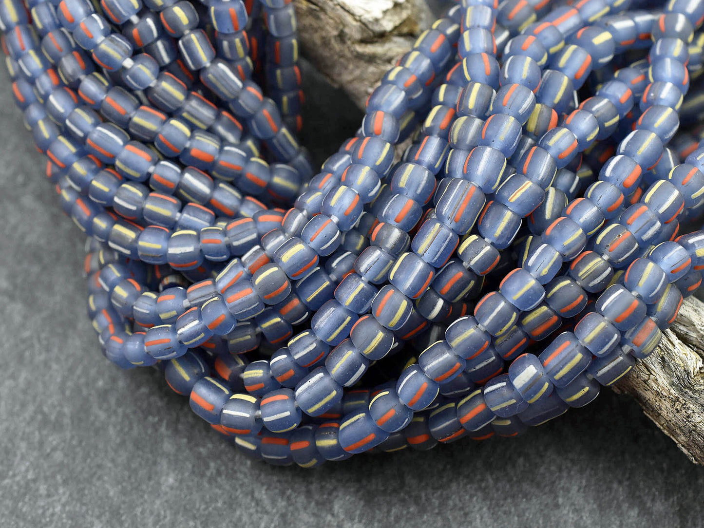 Indonesian Beads - Java Glass Beads - Trade Beads - Striped Seed Beads - Gooseberry Beads - 4-7mm - 24" Strand - (A273)