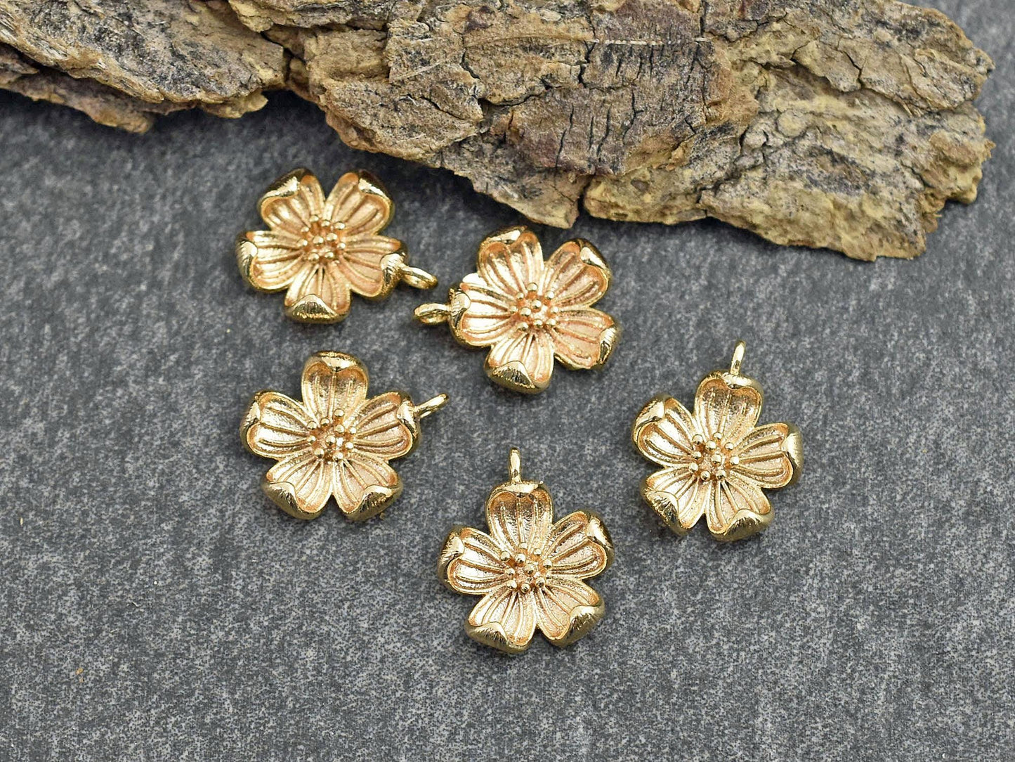 Flower Charms - Metal Charms - Silver Charms - 18k Gold Charms - Small Charms - 13mm - 5pcs
