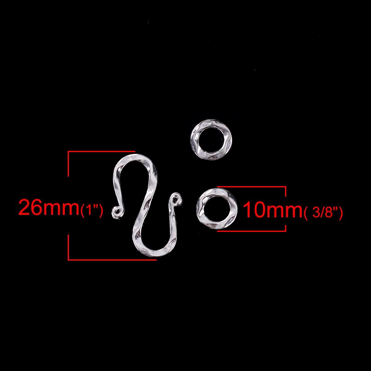 Silver Clasps - Artisan Clasps - Metal Clasp - Jewelry Clasp - S Hook Clasp - Hammered Clasp - Bead Findings - 26x17mm - 20 Sets - (5074)