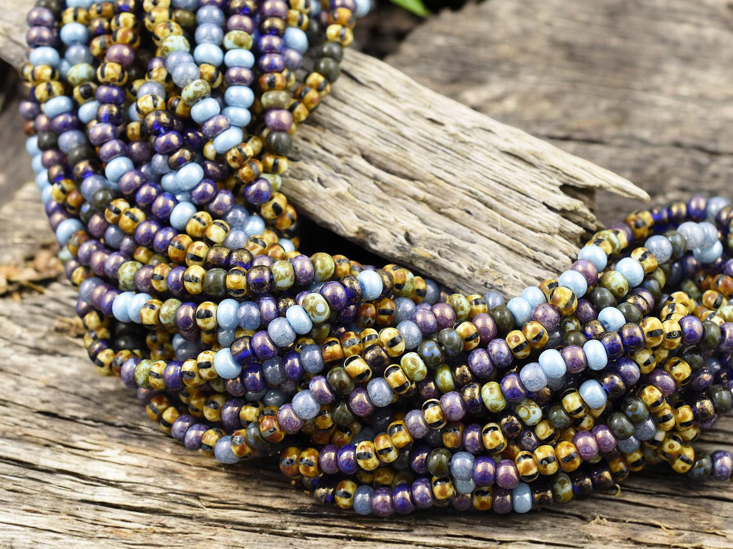 6/0 Aged Bifrost Picasso Mix Striped Seed Beads - (20" Strand)