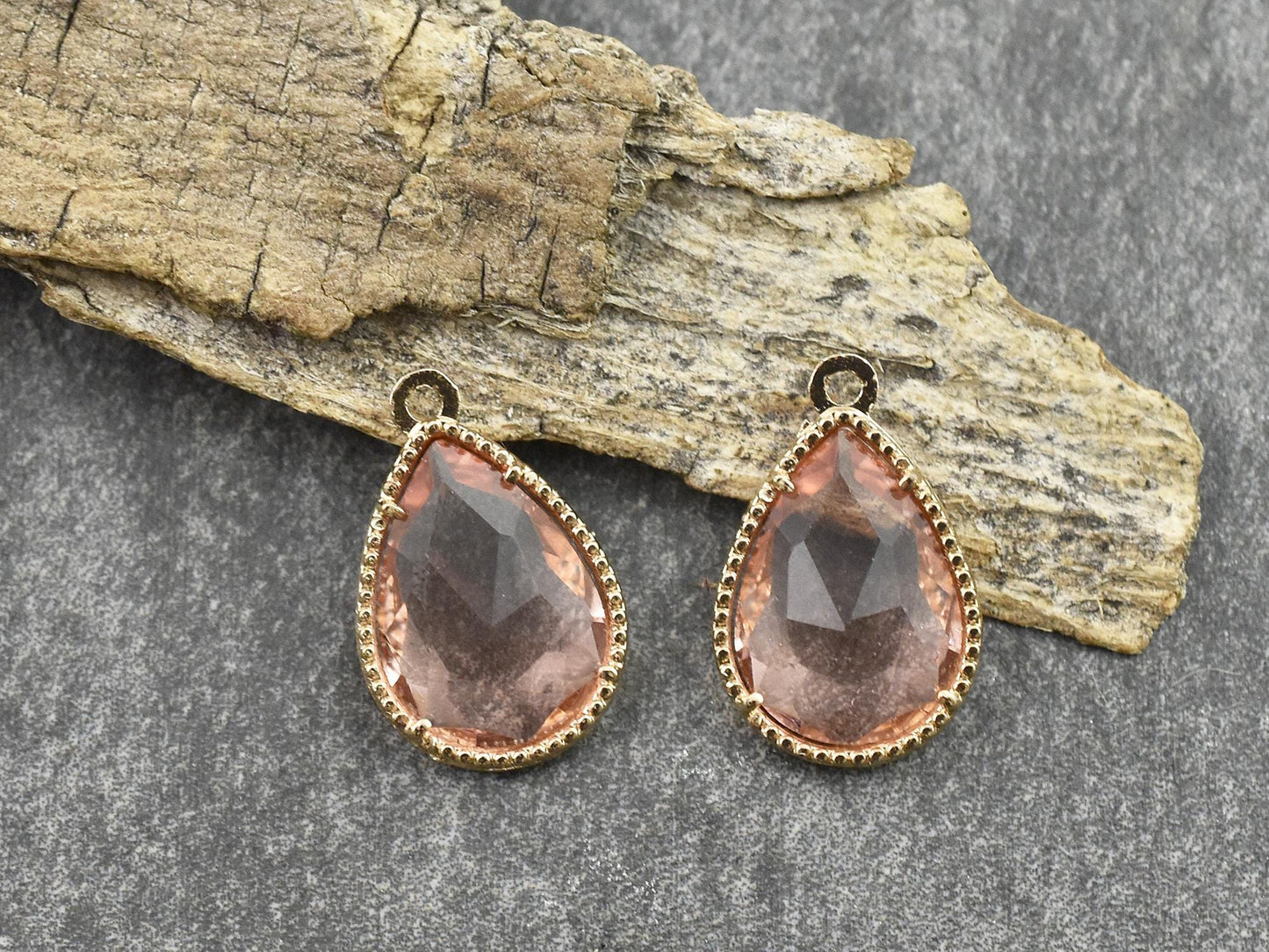 Glass Charms - Bezel Charm - Teardrop Charm - Gold Pendant - 18x12mm - 5pcs - (894)