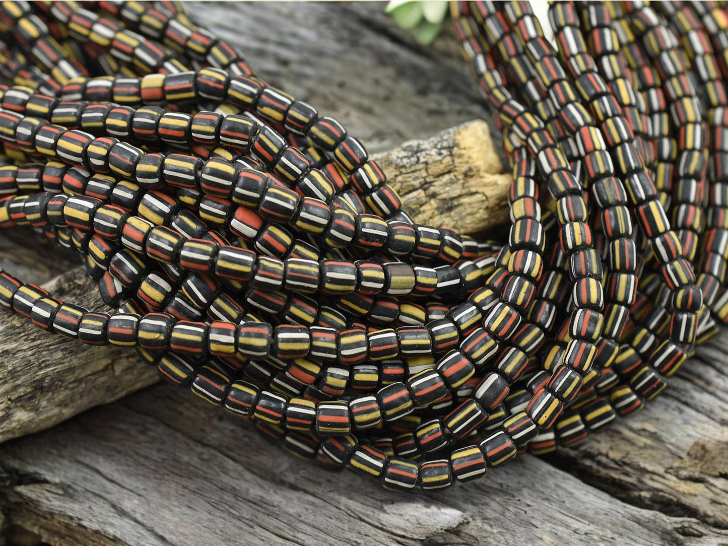 Striped Java Glass Beads -- Approx 24" Strand - Indonesian Glass Beads