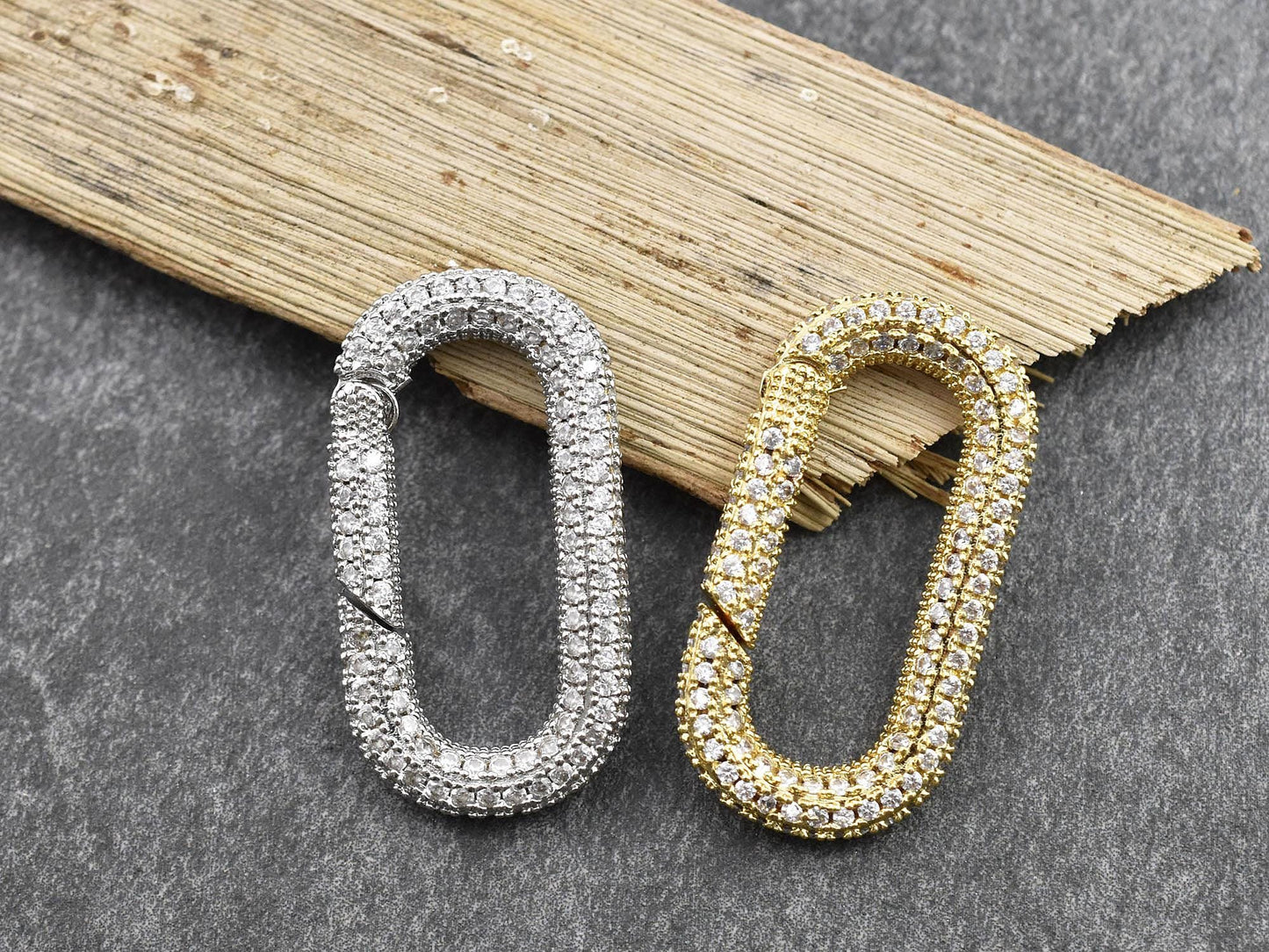 Carabiner Clasp - CZ Clasp - Rhinestone Clasp - Micro Pave Clasp - Metal Clasps - 33x18mm - 1pc - Choose your color