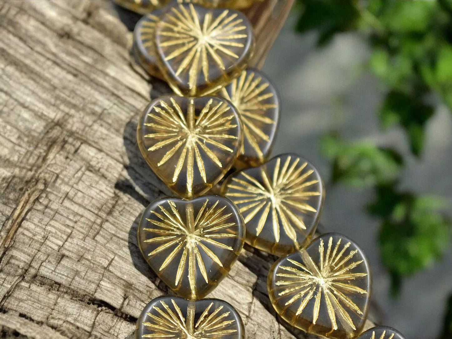 *4* 18mm Golden Bronze Washed Topaz Heart Beads