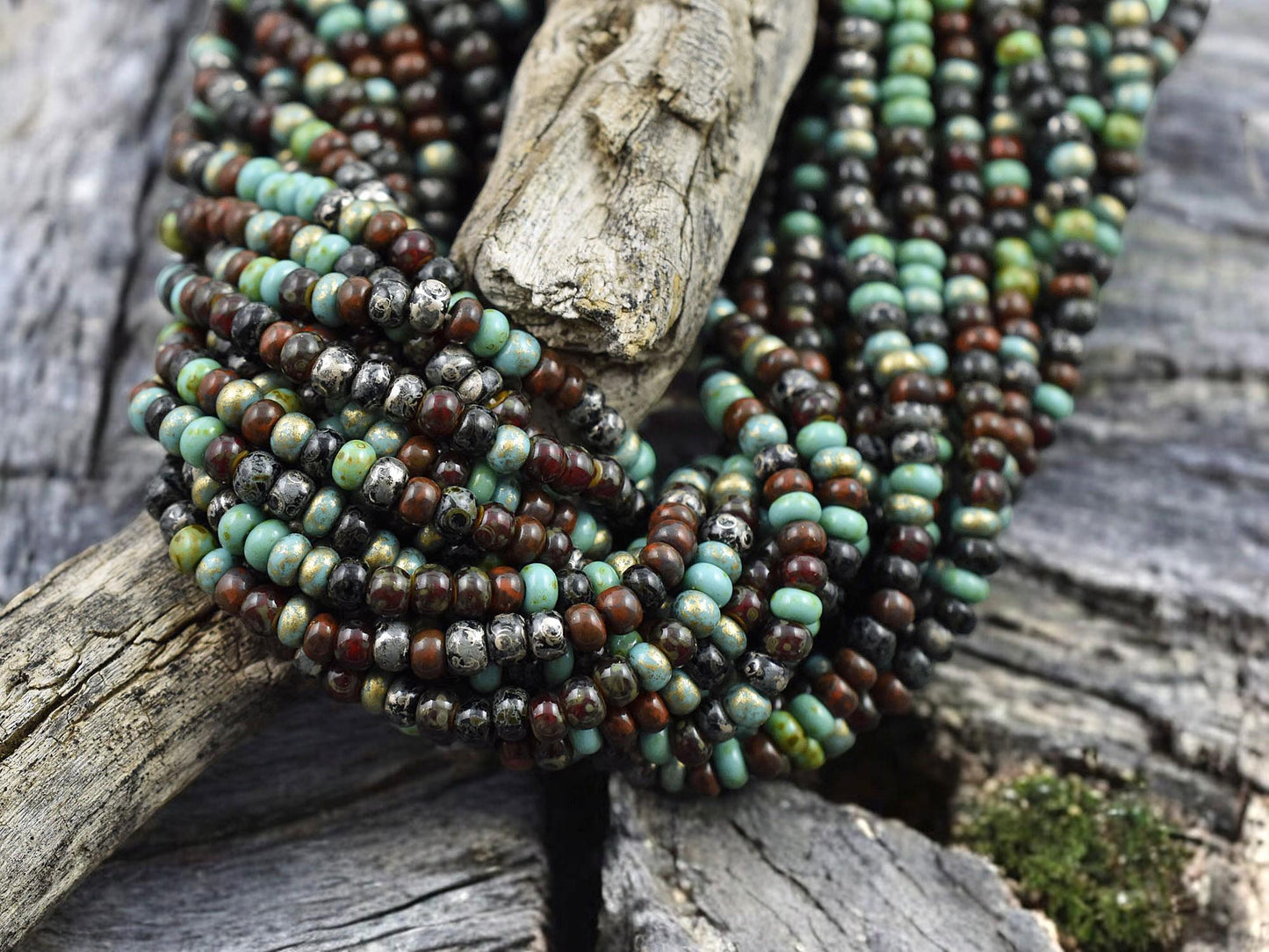 Aged Picasso Beads - Picasso Seed Beads - Size 6 Seed Beads - Czech Glass Beads - 6/0 - 21" Strand - (A351)