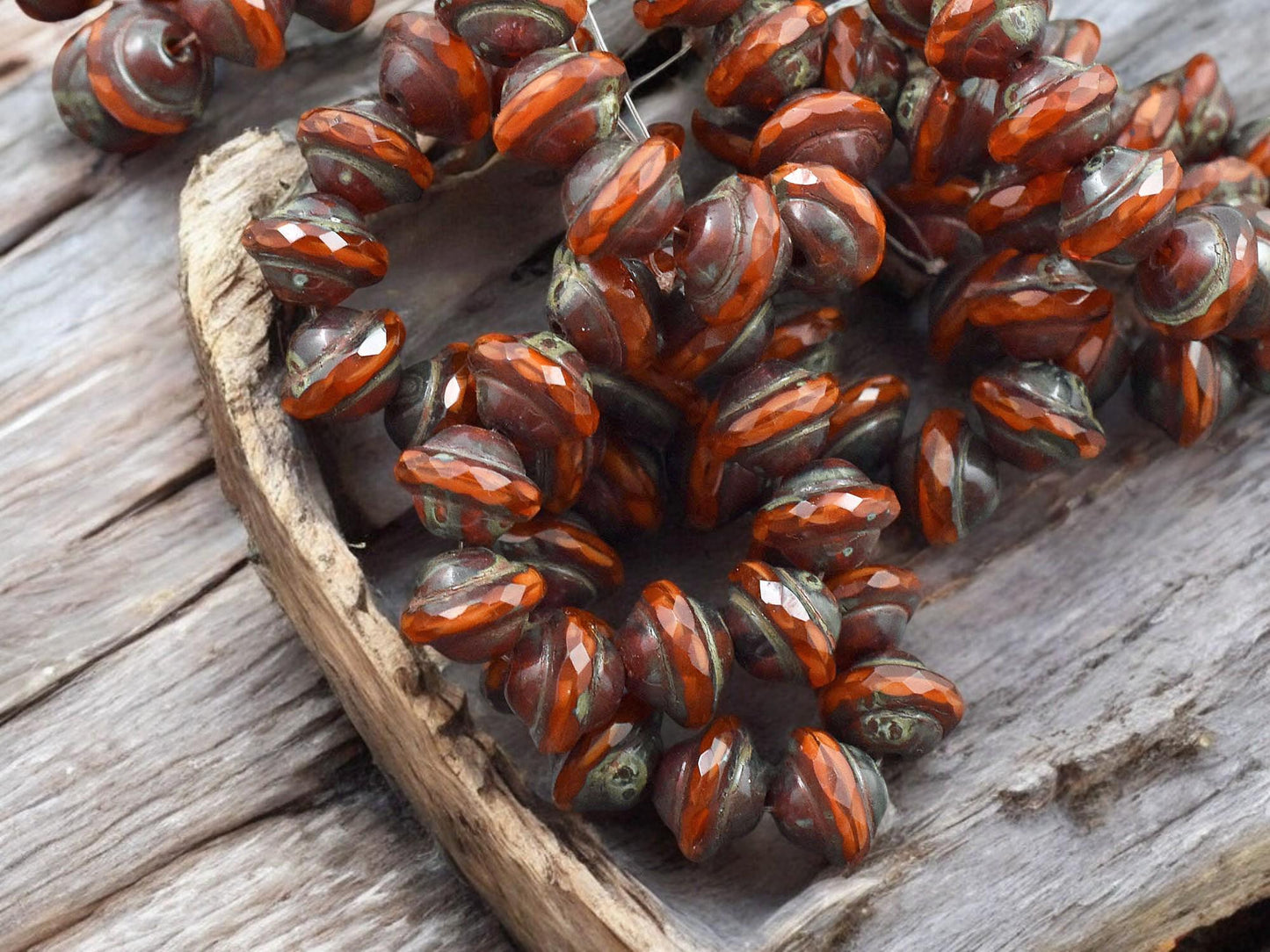 *10* 8x10mm Orange Opaline Picasso Saturn Beads