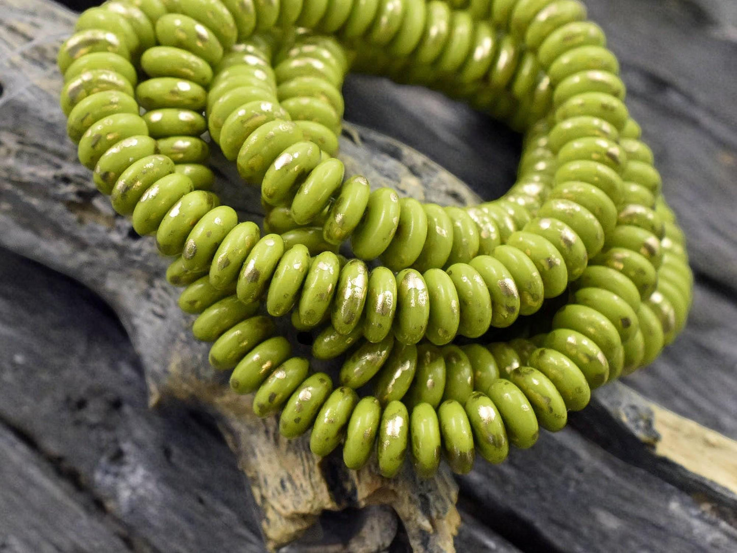 *50* 6x2mm Antique Gold Washed Chartreuse Smooth Rondelle Beads