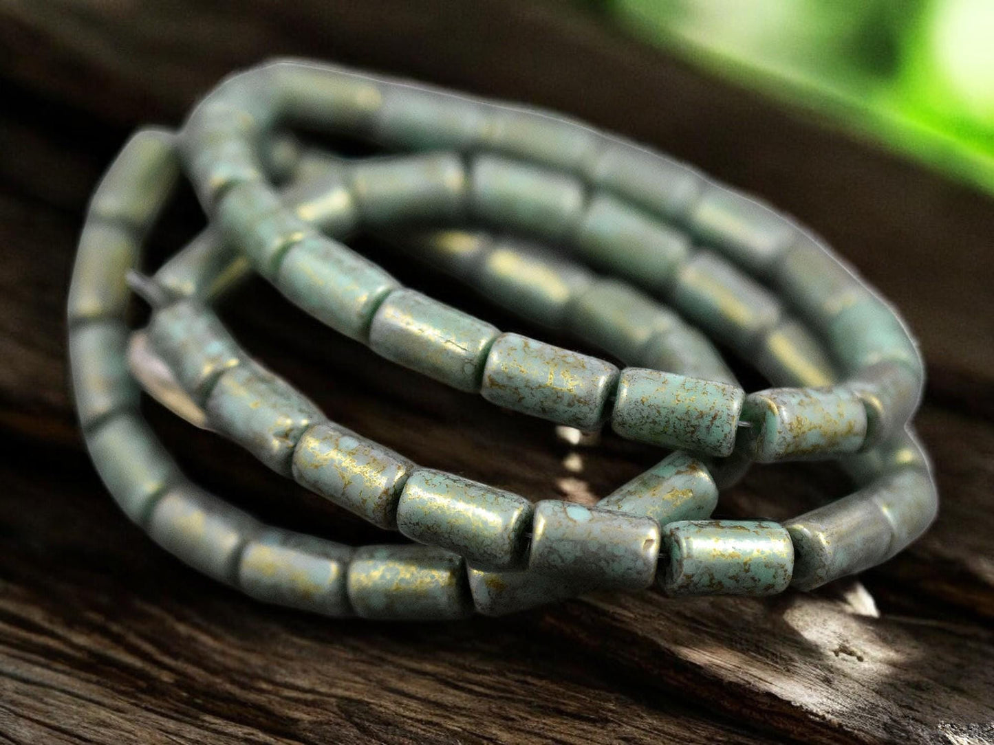 *16* 9x5mm Bronze Washed Turquoise Tube Beads