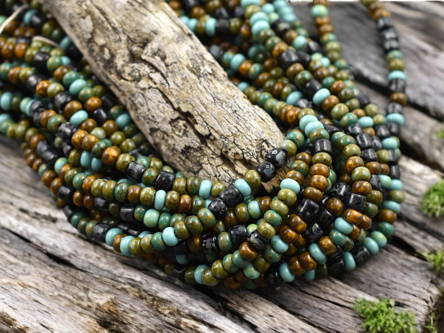 Aged Picasso Beads - Picasso Seed Beads - Size 6 Seed Beads - Czech Glass Beads - 6/0 - 20" Strand - (A80)