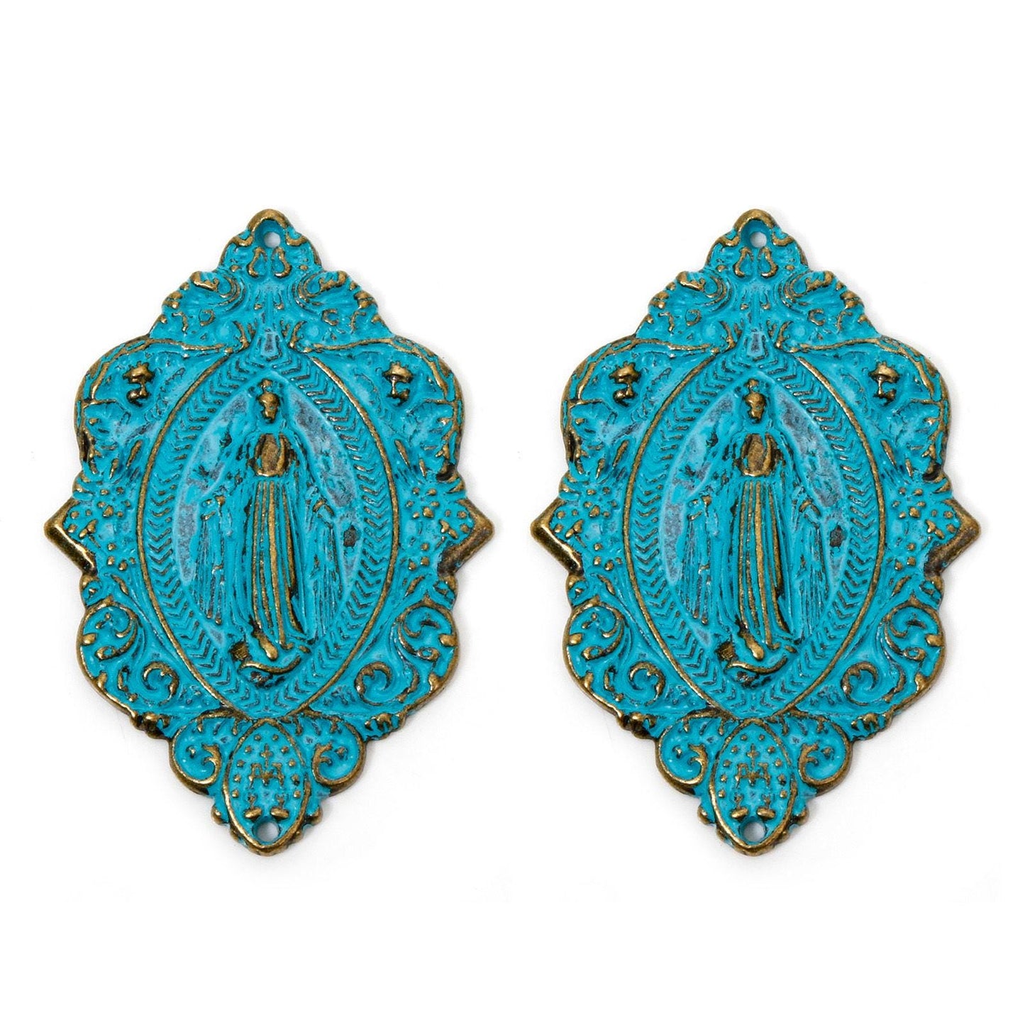 Virgin Mary Pendant - Religious Pendant - Metal Pendant - Patina Pendant - 56x38mm - 2pcs - (A650)