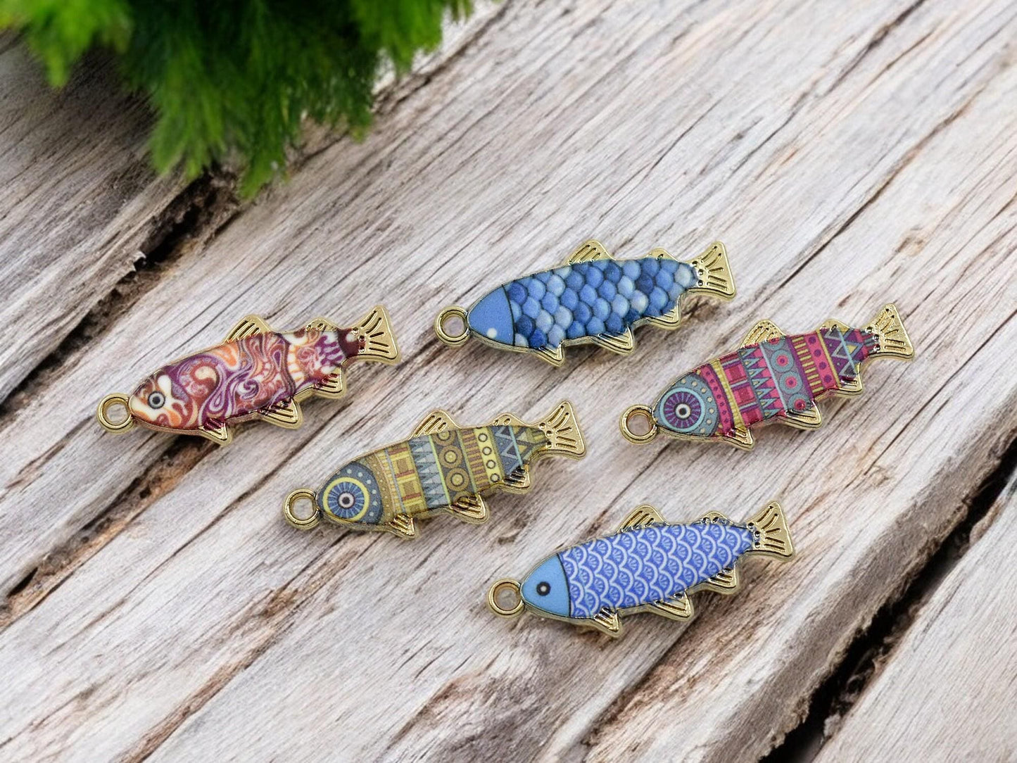 27x11mm Gold Plated Multicolor Enamel Fish Charms