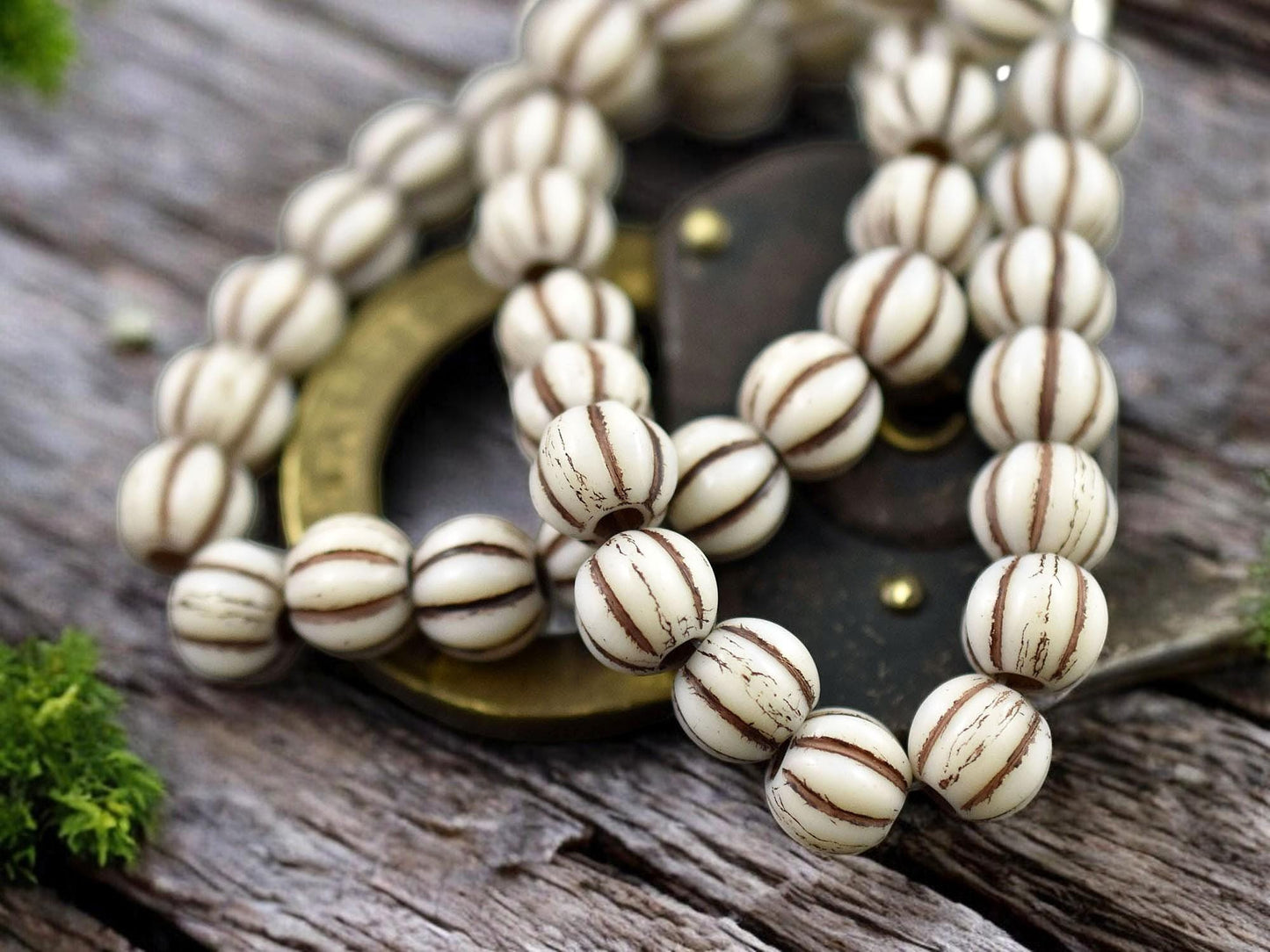 *20* 8mm Brown Washed Opaque Alabaster Large Hole Melon Beads