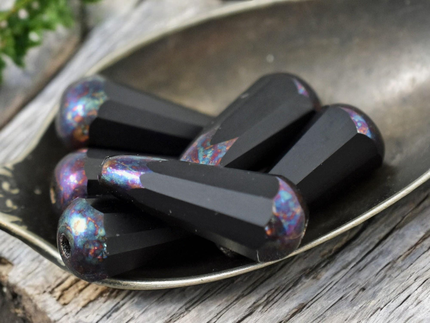 *6* 8x20mm Jet Bronzed AB Picasso Faceted Drop Beads