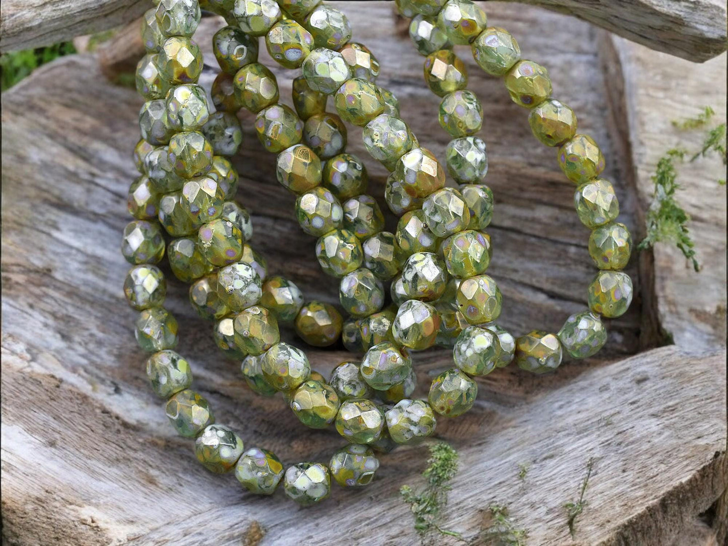 *25* 6mm Aqua Picasso Fire Polished Round Beads