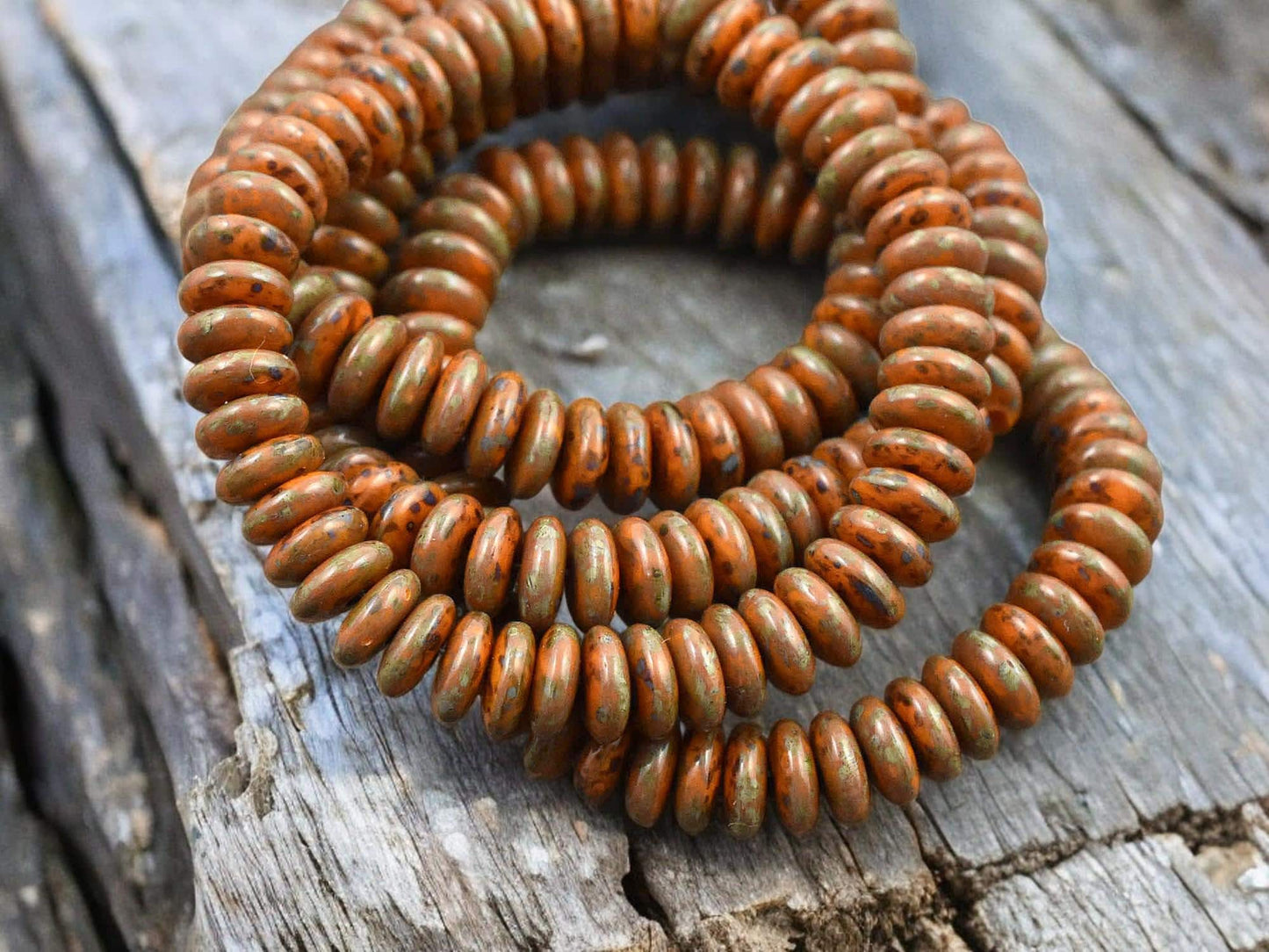 *50* 6x2mm Opaque Orange Blue Picasso Smooth Rondelle Beads