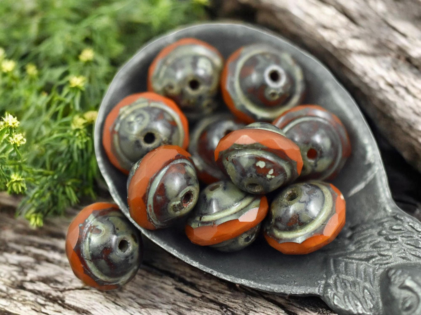 *10* 8x10mm Orange Opaline Picasso Saturn Beads