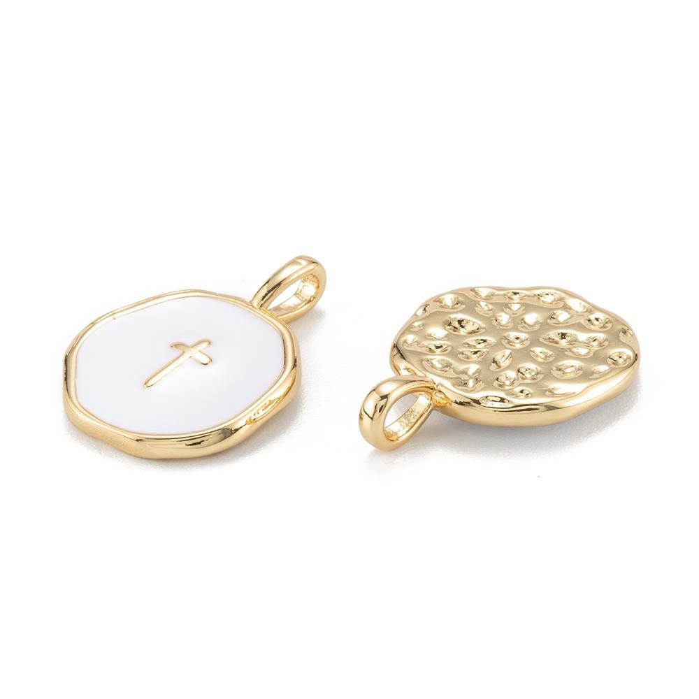 Cross Charms - Gold Charms - Enamel Charms - Metal Charms - Religious Charms - 5pcs - 18x14mm - (5848)