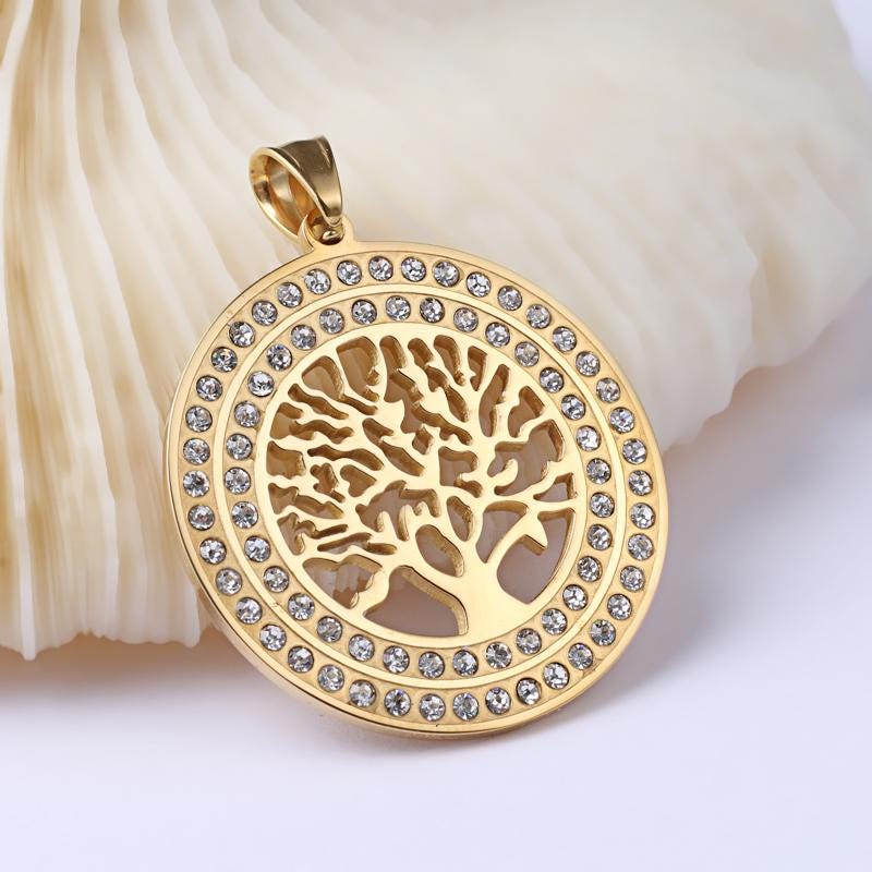 Tree of Life Pendant - Gold Pendants - Rhinestone Pendant - Metal Charms - 1pcs - 40mm - (5743)