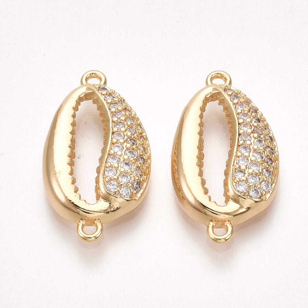 Gold Pave Connector - Rhinestone Connector - Cowrie Shell Beads - Metal Beads - 5pc - 21x11mm - (5620)