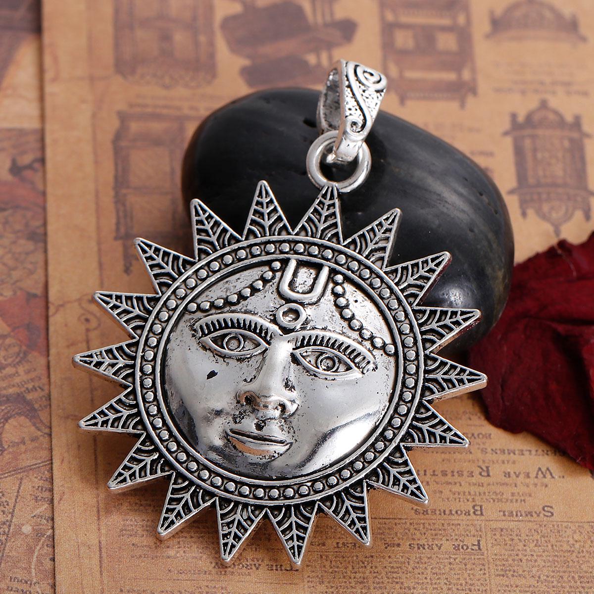 Sun Pendant - Metal Pendant - Silver Pendant - Celestial Pendant - 73x53mm - 2pcs - (B129)