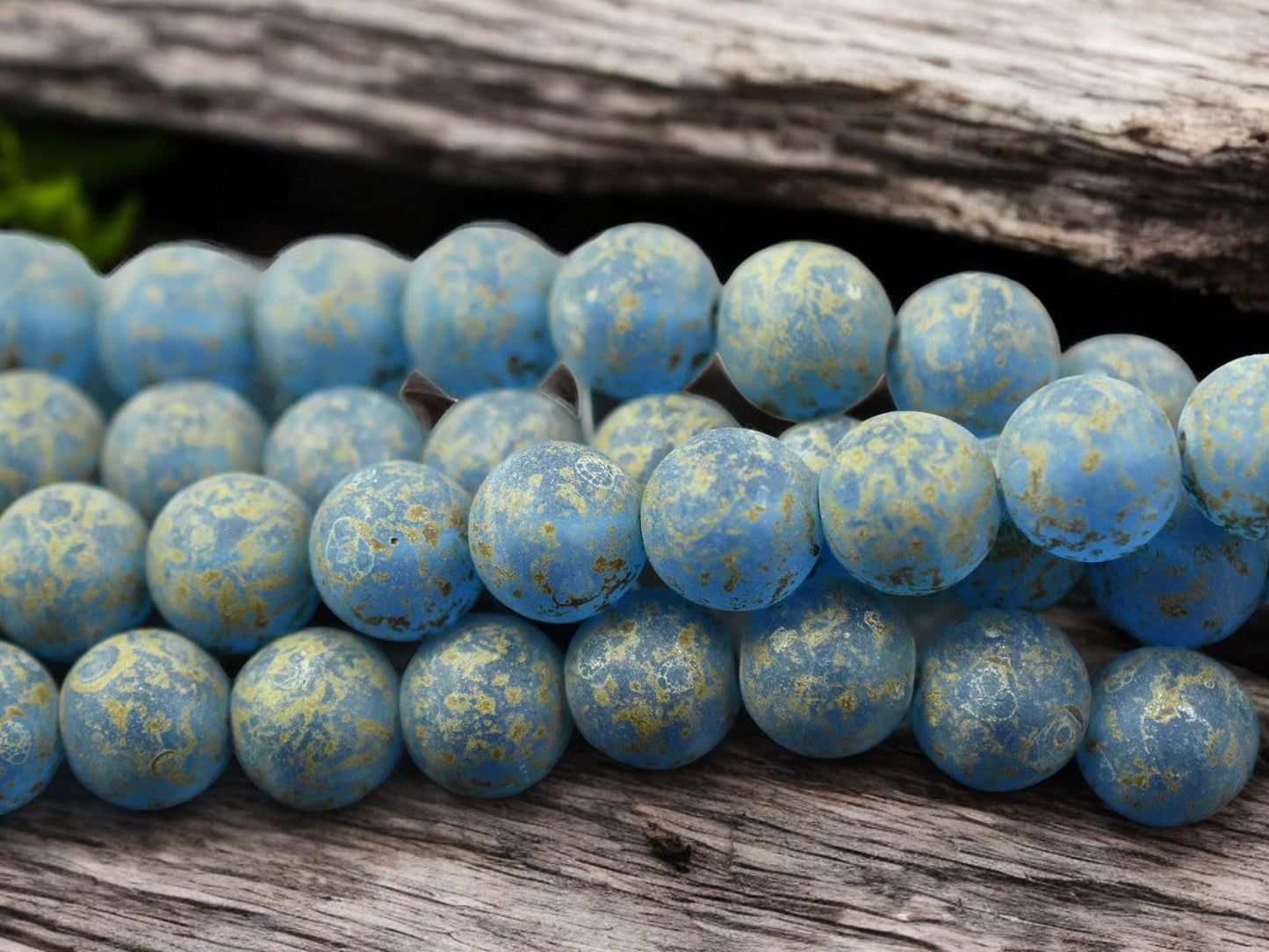 *10* 12mm Matte Capri Blue Travertine (Heavy) Round Druk Beads
