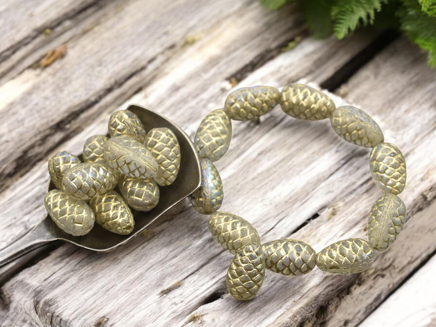 Picasso Beads - Czech Glass Beads - Pine Cone Beads - New Czech Beads - Fall Beads - 13x8mm- 10pcs - (5842)