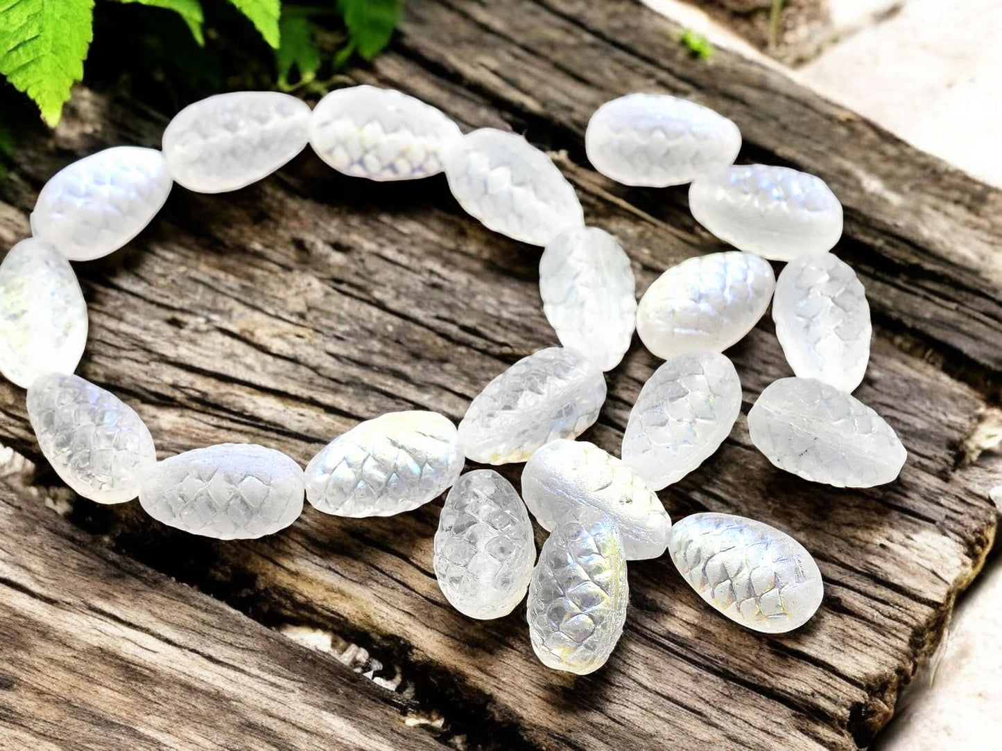 Czech Glass Beads - Pine Cone Beads - New Czech Beads - Fall Beads - Picasso Beads - 13x8mm- 10pcs - (1301)