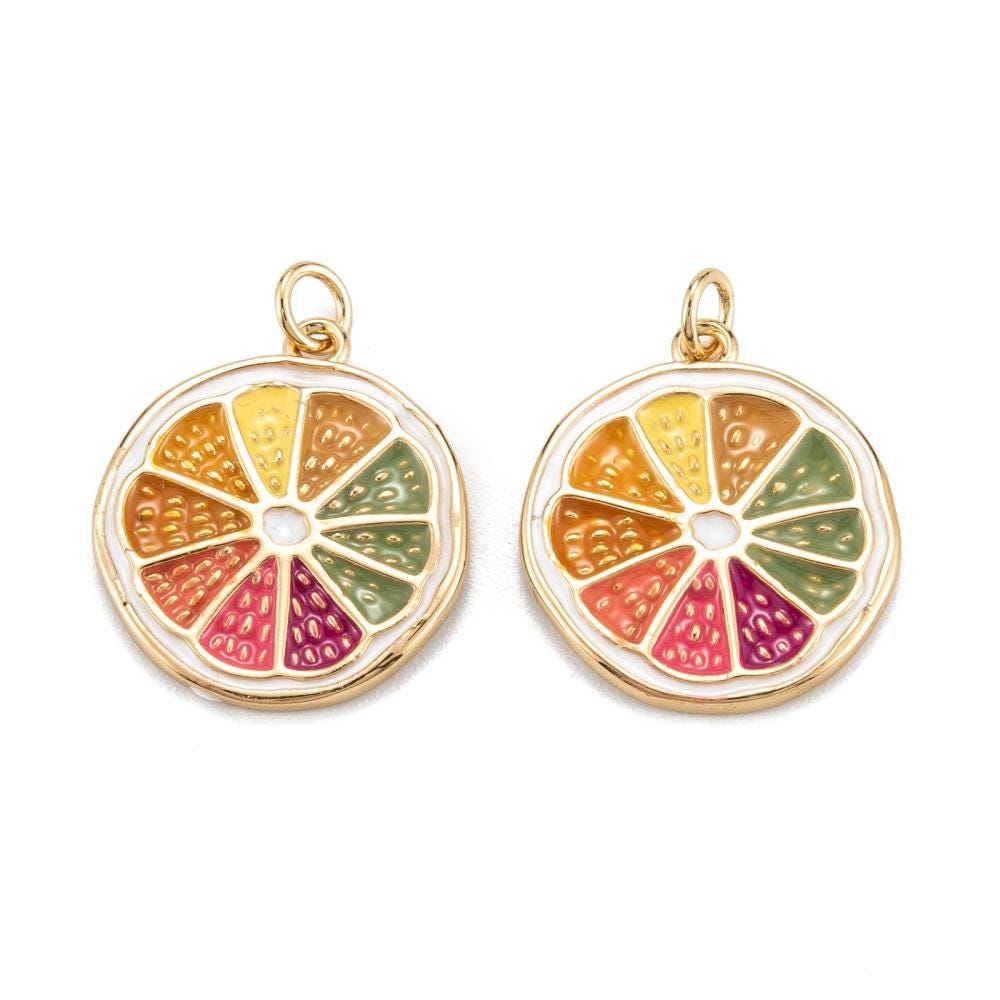 Gold Charms - Enamel Charms - Metal Charms - Fruit Charms - Colorful Charms - 5pcs - 18x16mm - (554)