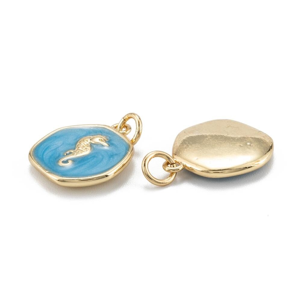 Gold Charms - Enamel Charms - Metal Charms - Seahorse Charms - Colorful Charms - 5pcs - 17x15mm - (4159)