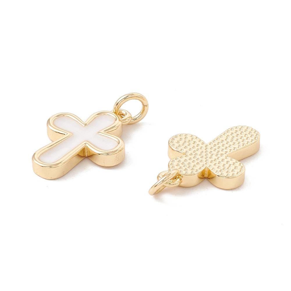 Cross Charms - Gold Charms - Enamel Charms - Metal Charms - Religious Charms - 5pcs - 18x13mm - (1975)