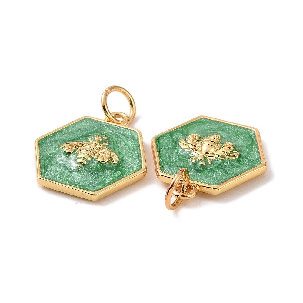 *2* 15x14mm 18k Gold Plated Green Enamel Bee Charms