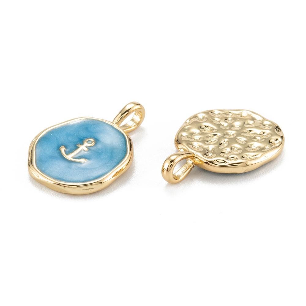 Gold Charms - Enamel Charms - Metal Charms - Anchor Charms - Boating Charms - 5pcs - 18x15mm - (4748)