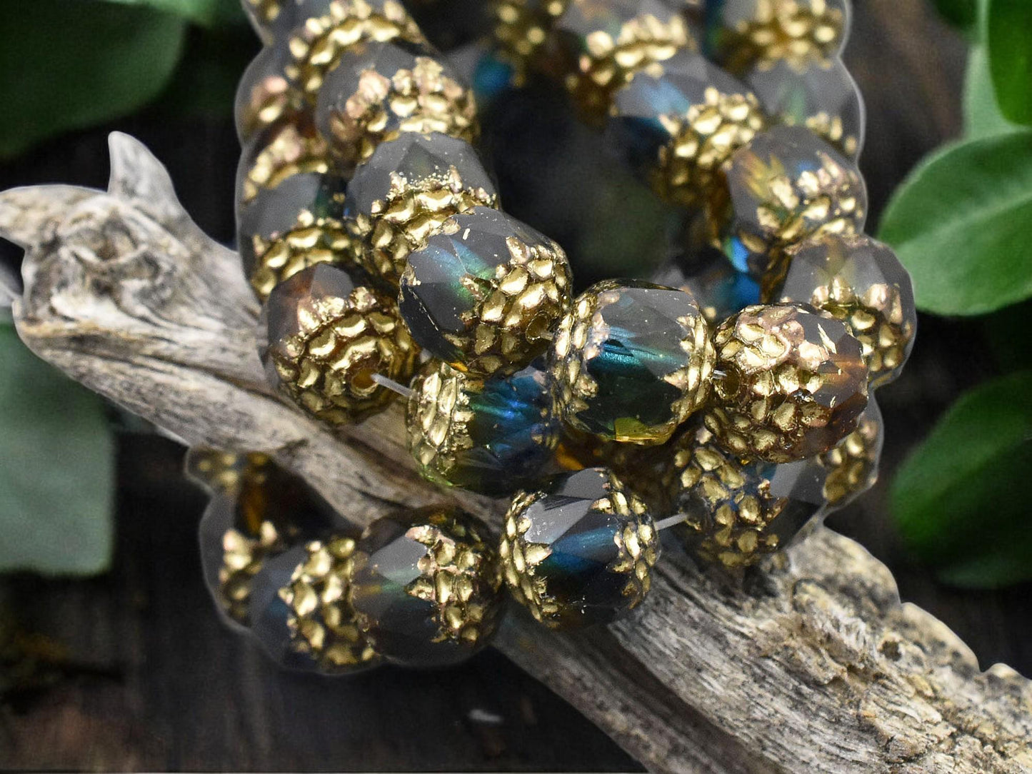 *15* 8mm Gold Washed Caribbean Dream Cathedral Beads