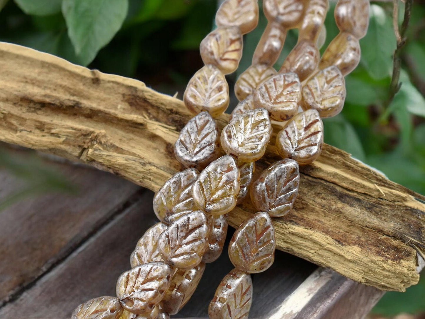Czech Glass Beads - Leaf Beads - Picasso Beads - Fall Beads - Czech Leaves - 10x8mm - 16pcs - (3371)