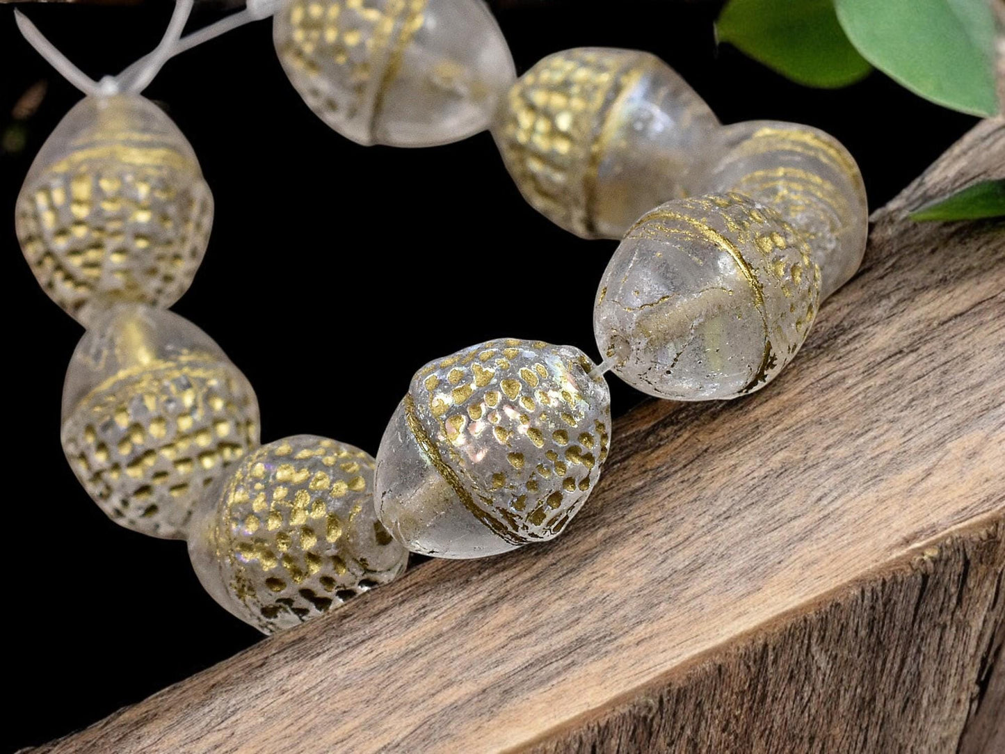 *8* 10x12mm Gold Washed Crystal AB Acorn Oval Beads