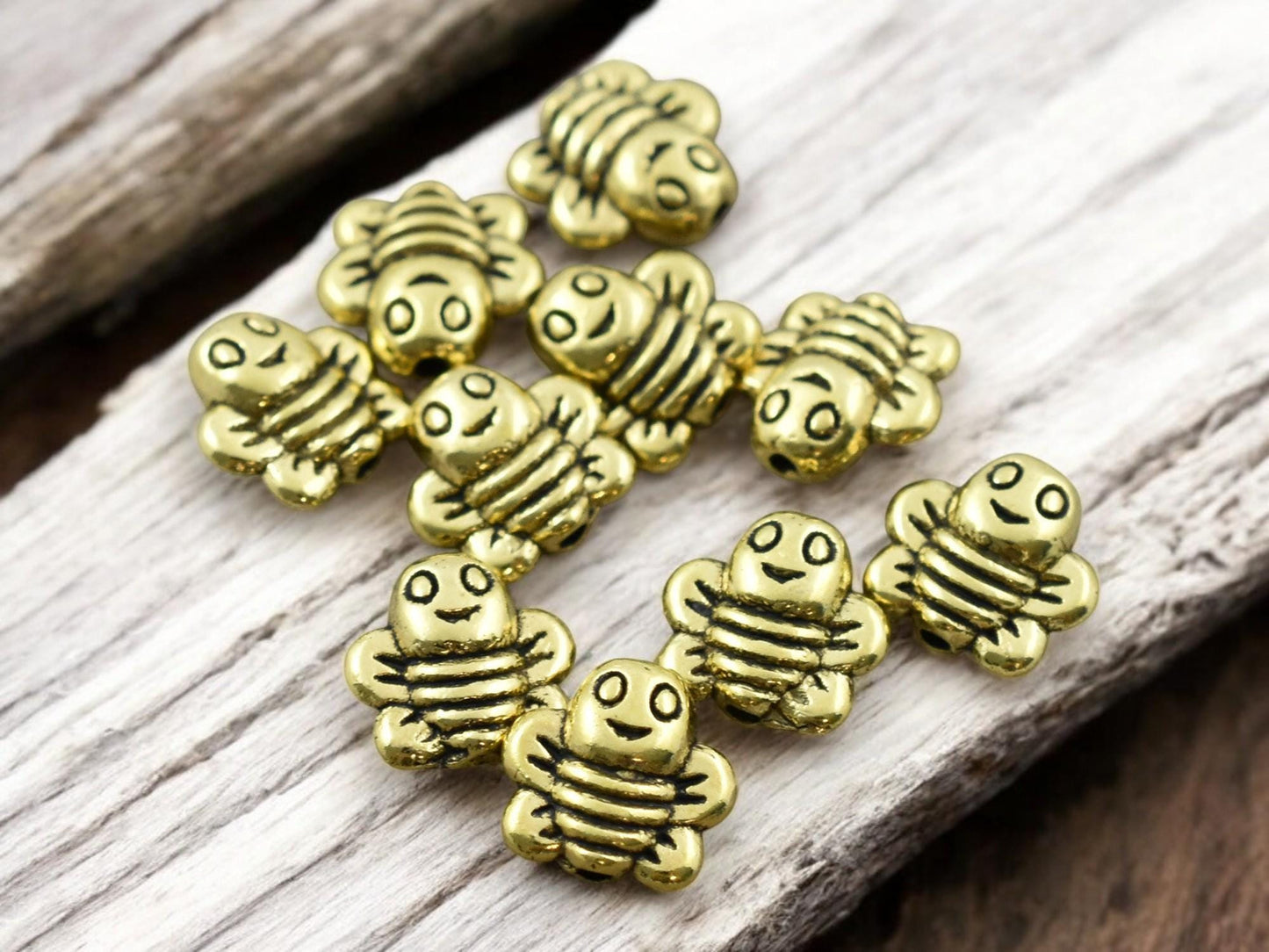 *20* 9mm Antique Gold Bee Beads